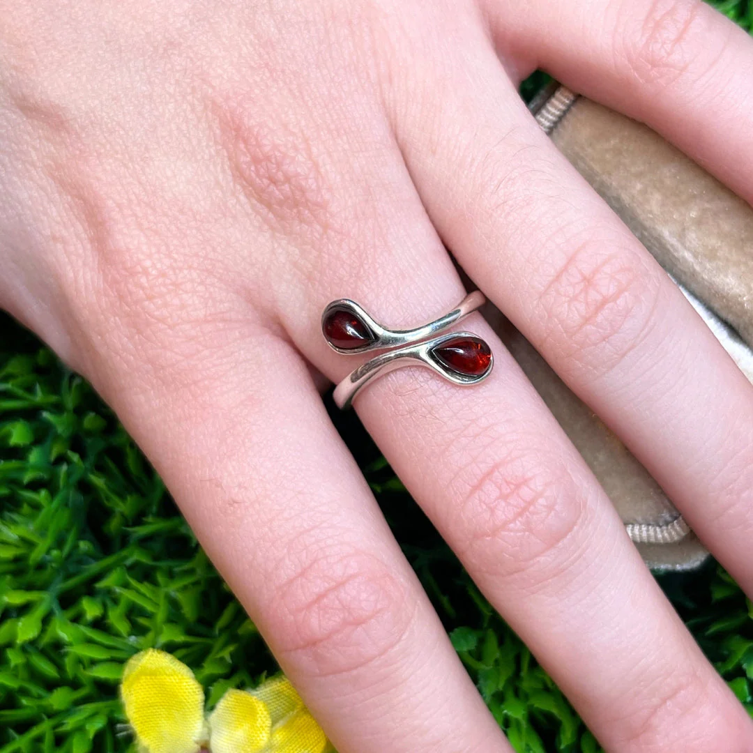 Bague Ambre Argent Cerise - Image 2