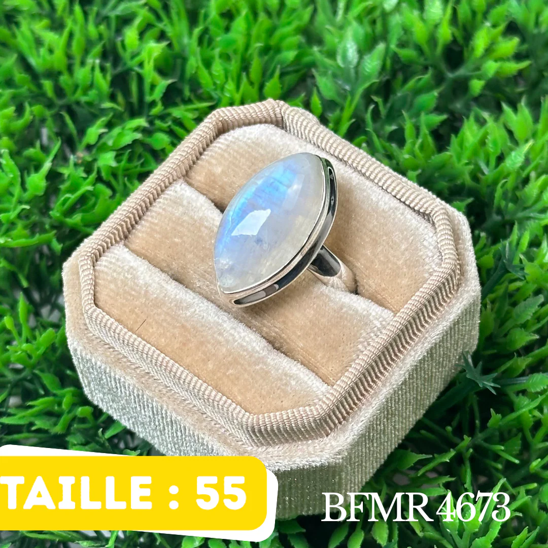 Bague Argent en Pierre de lune bleue #BFMR 4673