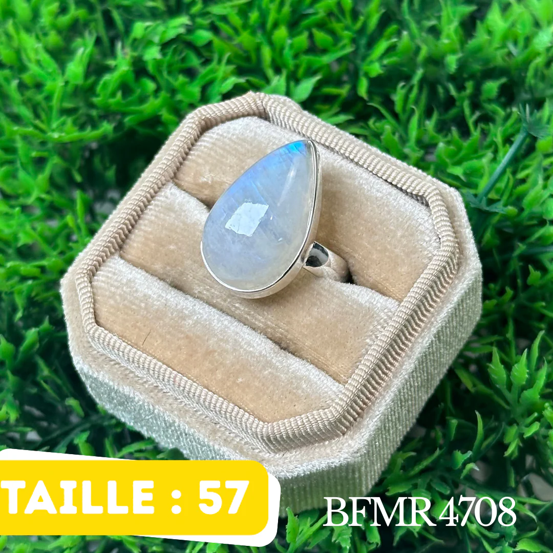 Bague Argent en Pierre de lune bleue #BFMR 4708