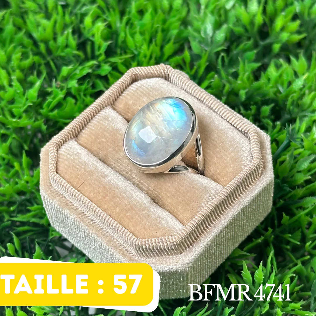 Bague Argent en Pierre de lune bleue #BFMR 4741