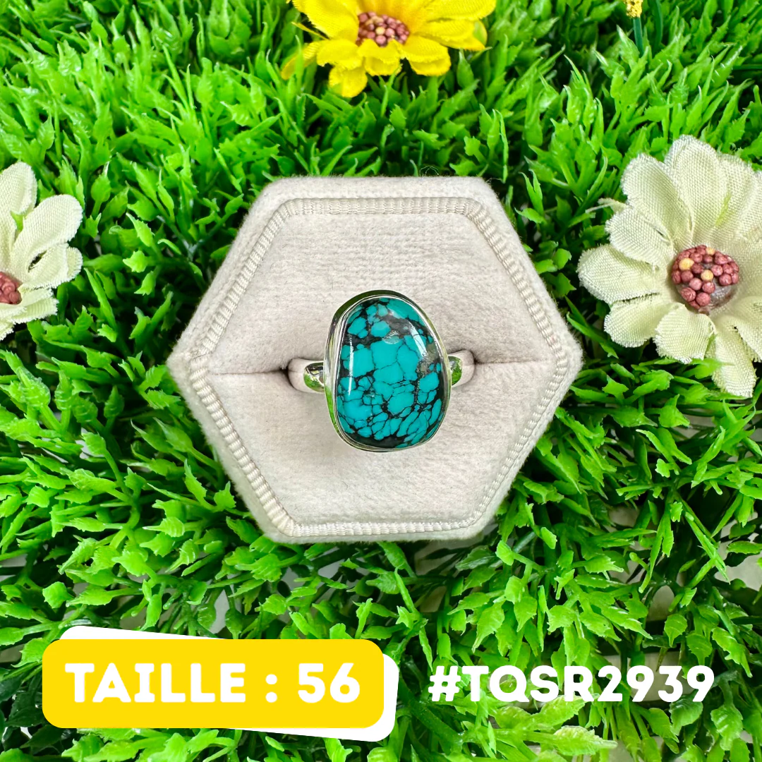 Bague Argent en Turquoise Tibétaine #TQSR2939