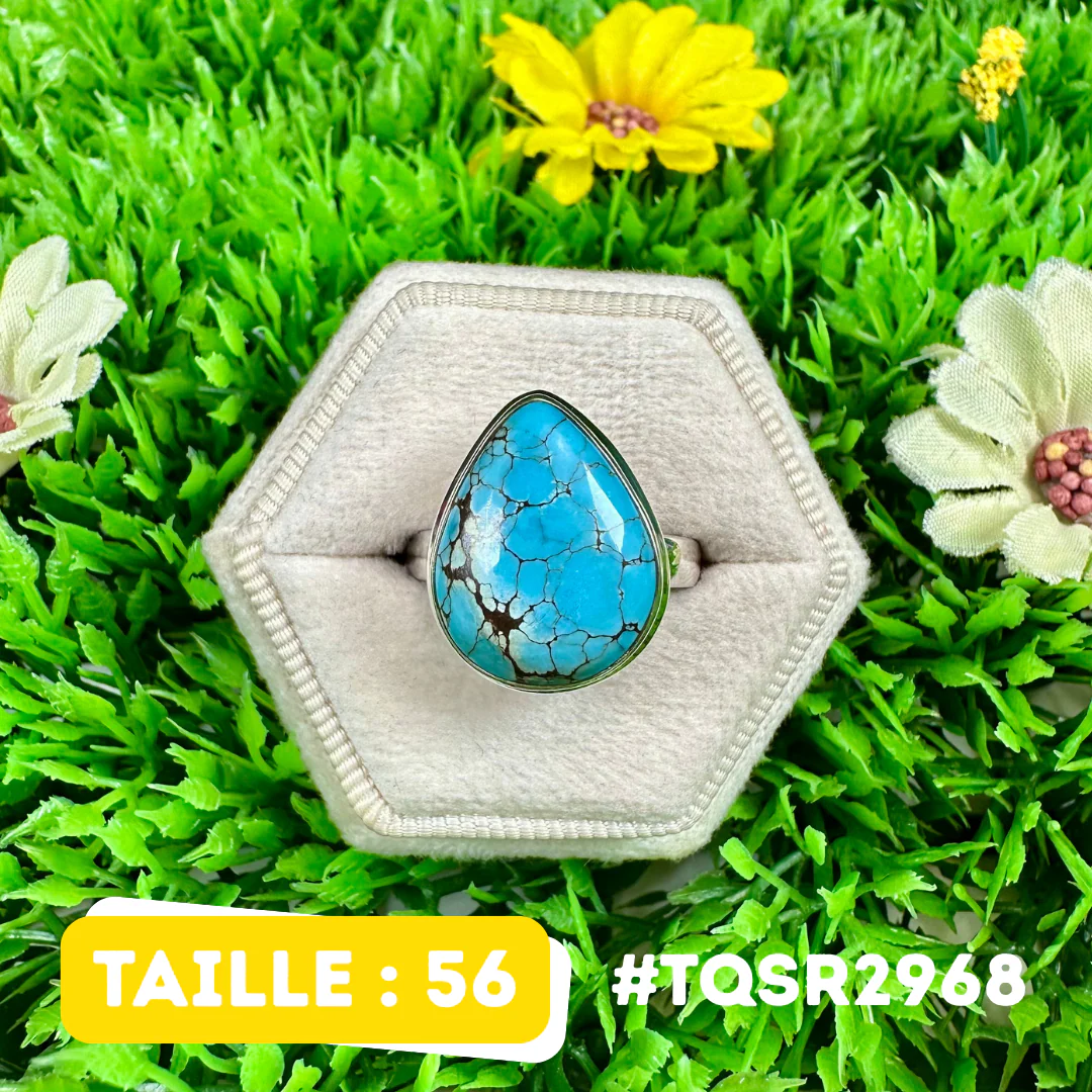 Bague Argent en Turquoise Tibétaine #TQSR2968