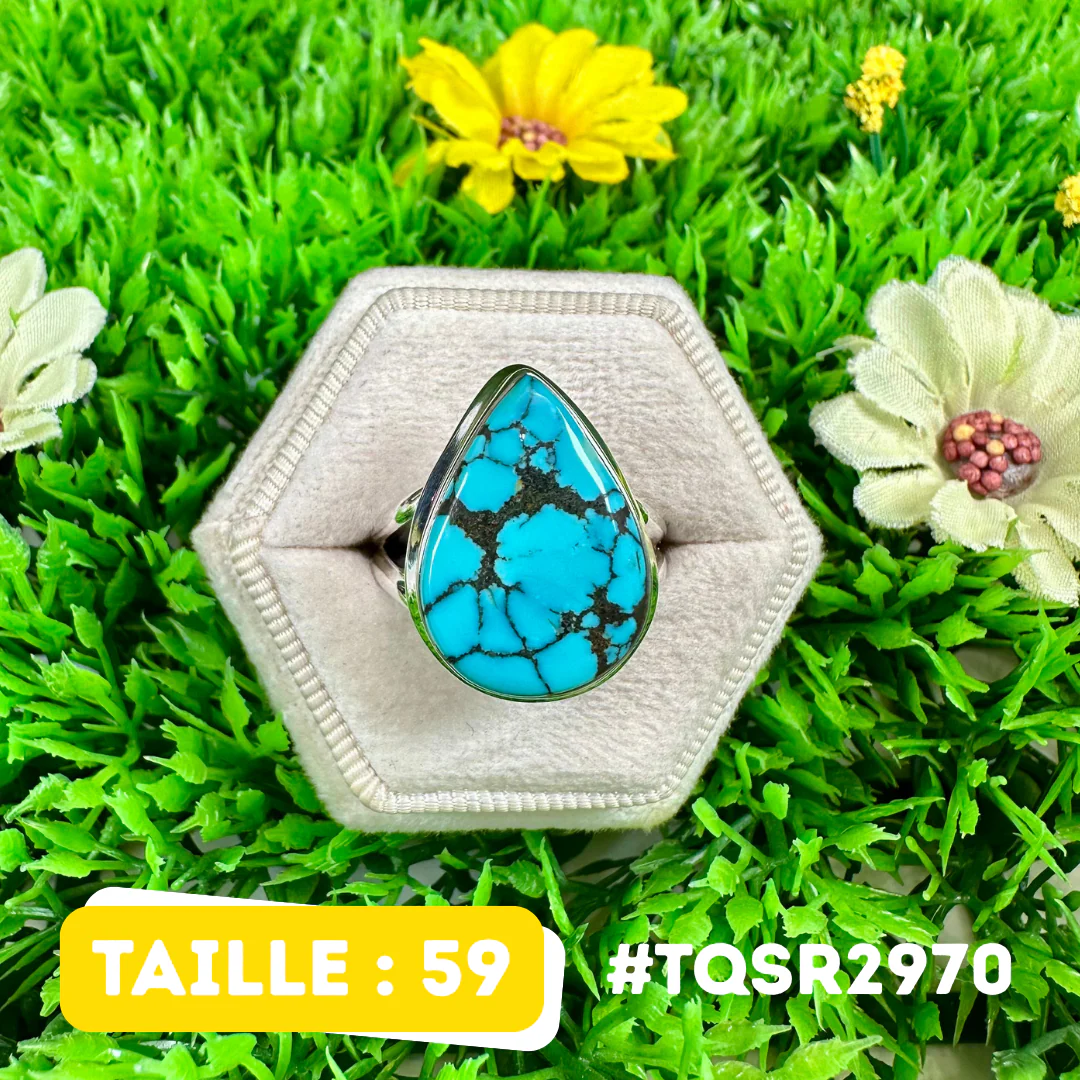 Bague Argent en Turquoise Tibétaine #TQSR2970