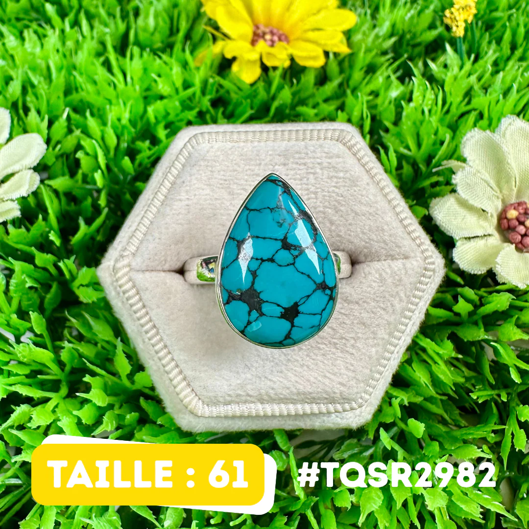 Bague Argent en Turquoise Tibétaine #TQSR2982