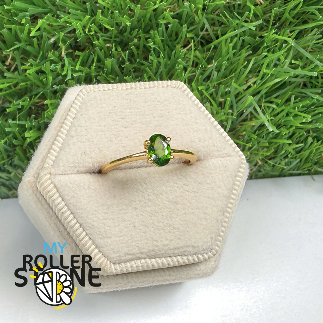 Bague Diopside Argent 925 Plaqué Or 18K Ovale (5 Tailles)