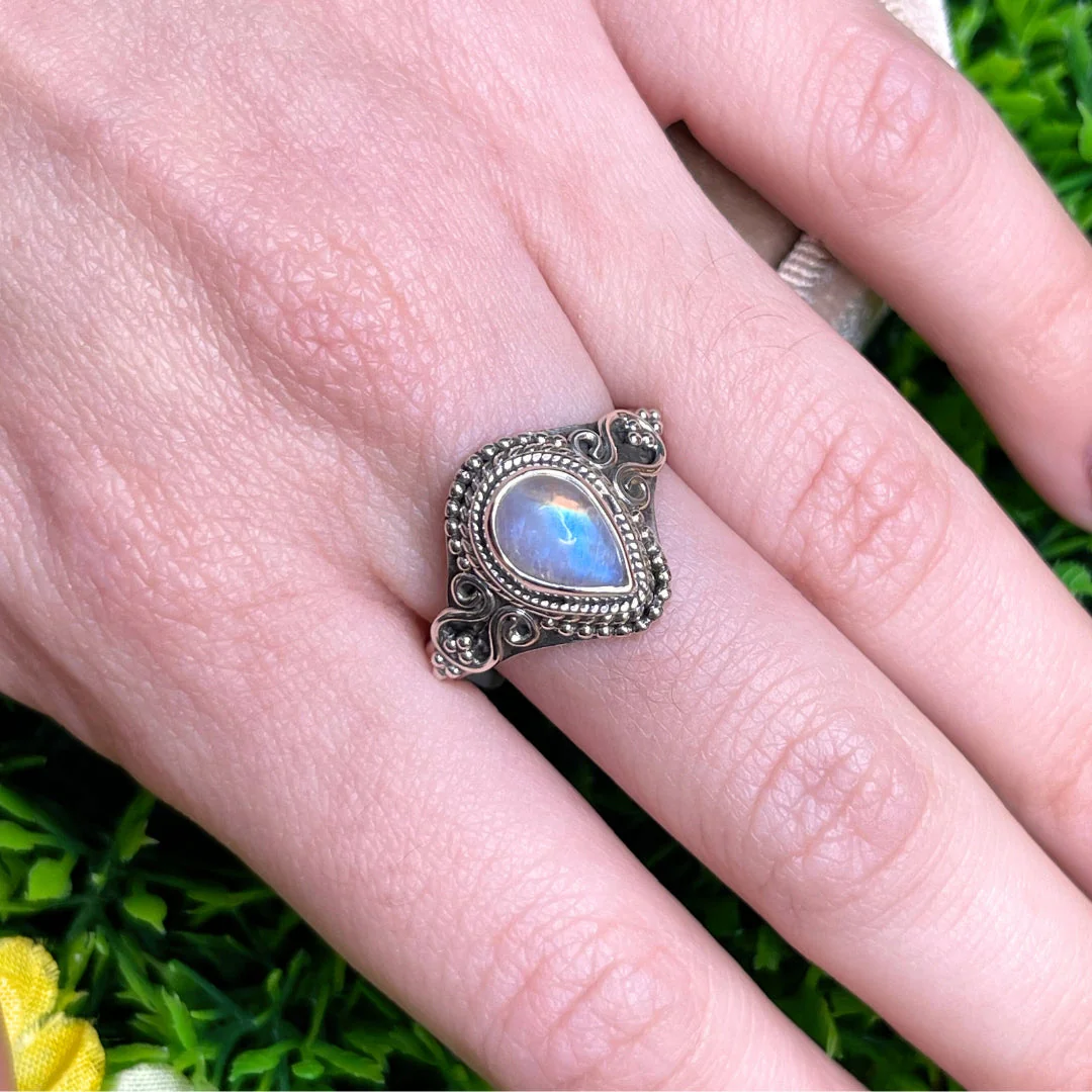 Bague Pierre de Lune Blue Fire #107 - Image 2