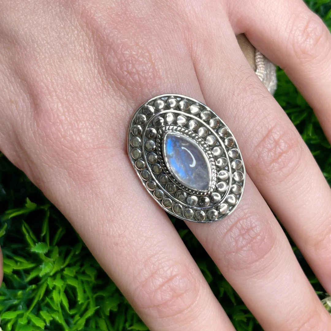 Bague Pierre de Lune Blue Fire #115 - Image 2