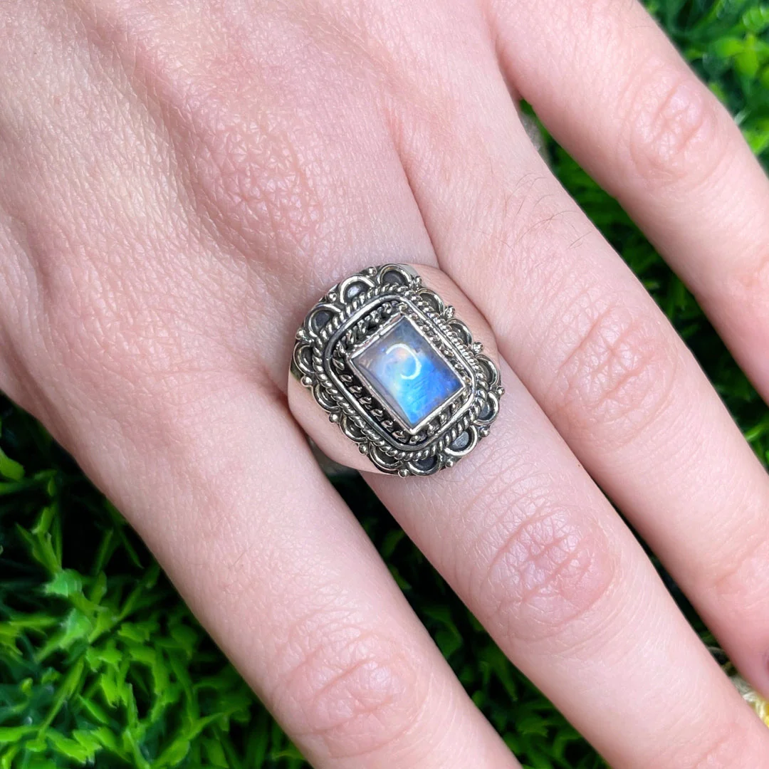 Bague Pierre de Lune Blue Fire #135 - Image 2