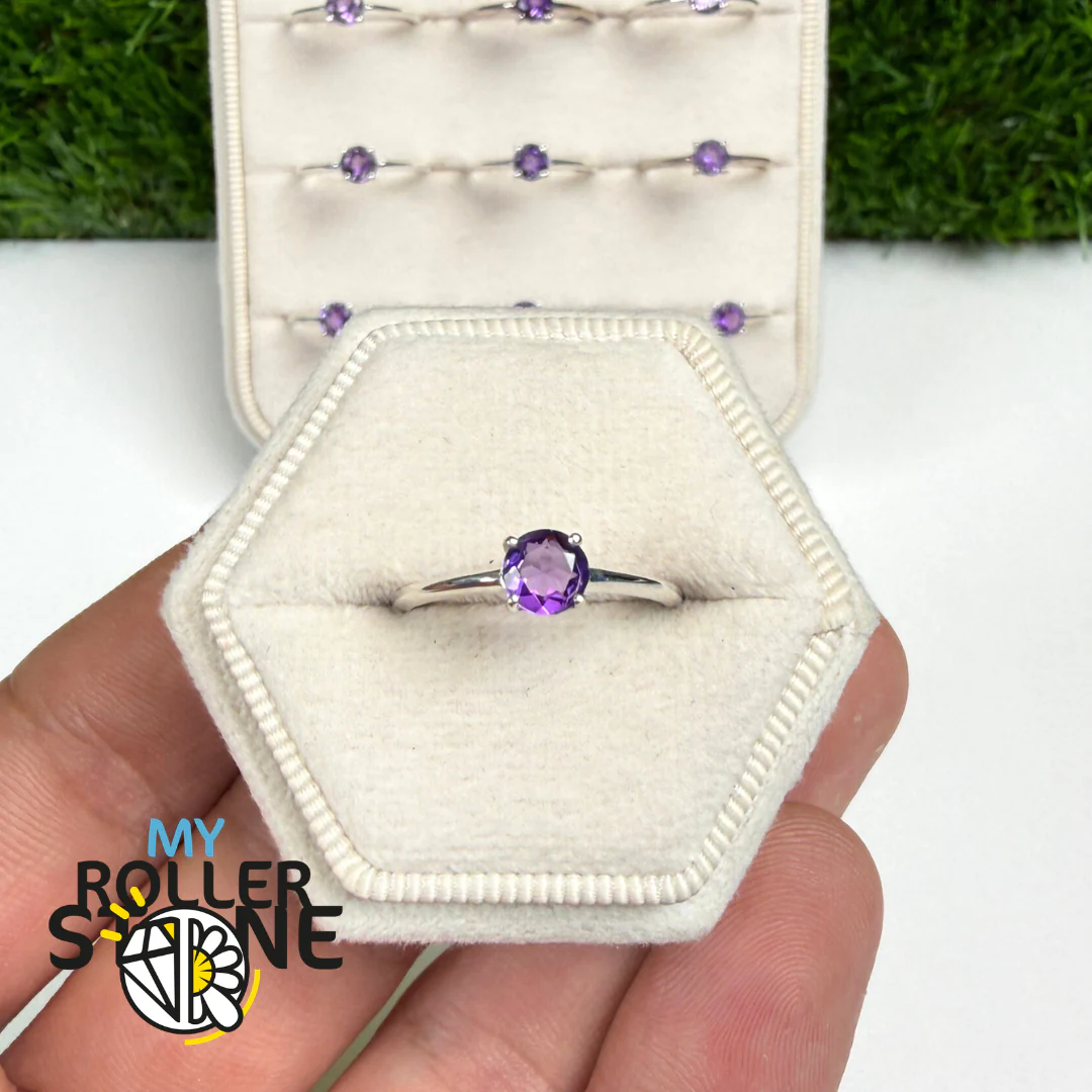 Bague Solitaire Améthyste ronde facettée (4 tailles)