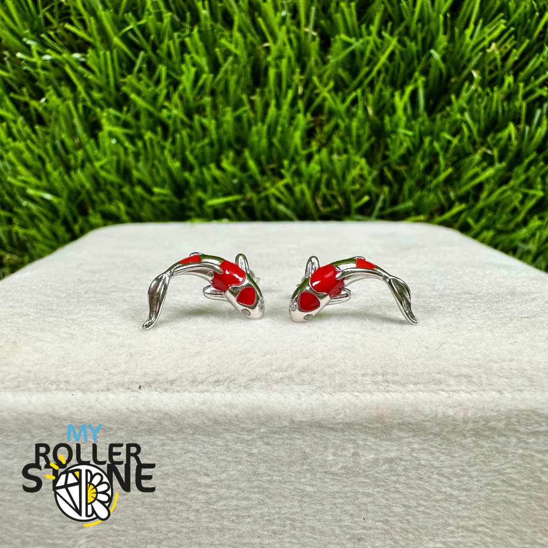 Boucle d'Oreille Carpe Koï en Argent 925 Sterling & Zirconiums Cubique