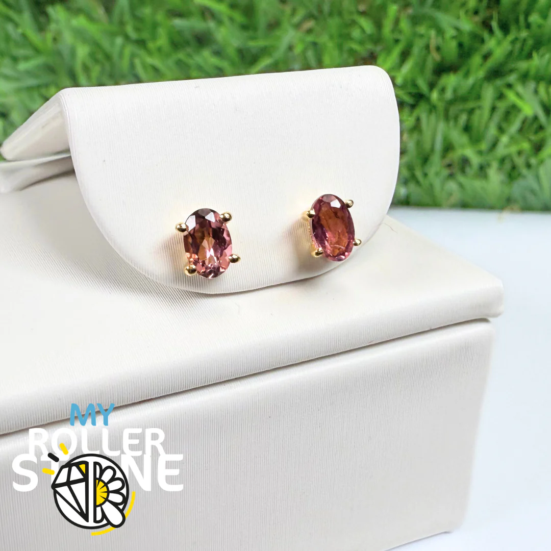 Boucles d’oreilles en Tourmaline rose Taille Ovale facettée avec Argent 925 Plaqué 18K (SBC110G) - Image 2