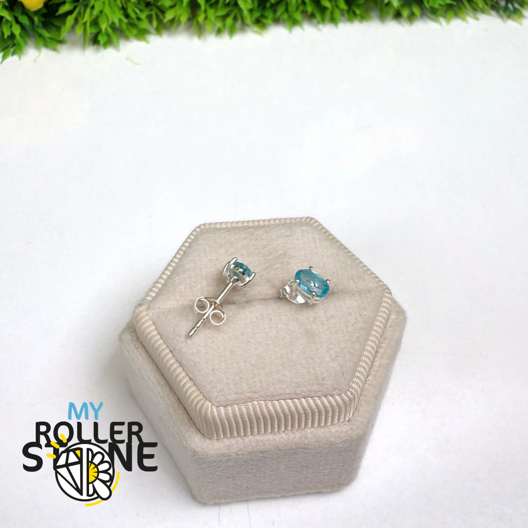 Boucles d’Oreilles Puce Apatite Bleue Néon Facettée Argent 925 – SBC106-NBF - Image 2