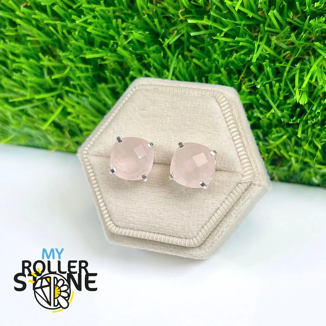 Boucles d'Oreilles Argent 925 Quartz rose Facettée - Image 2