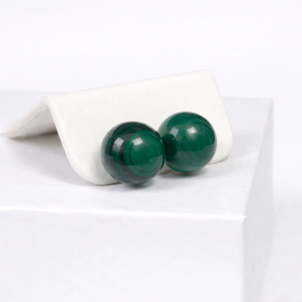 Boucles d'Oreilles Perles Malachite Argent 925