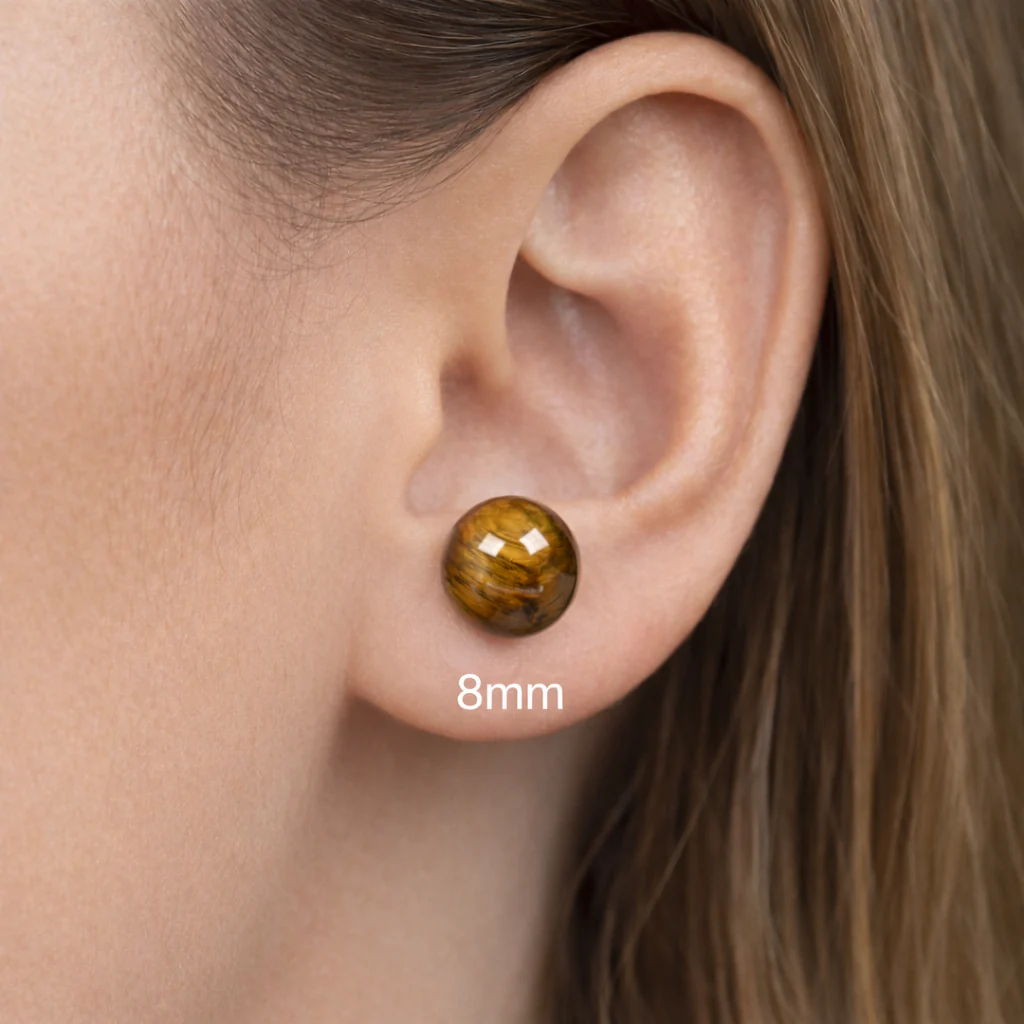 Boucles d'oreilles Perles en Oeil de tigre et Argent 925 - Image 3