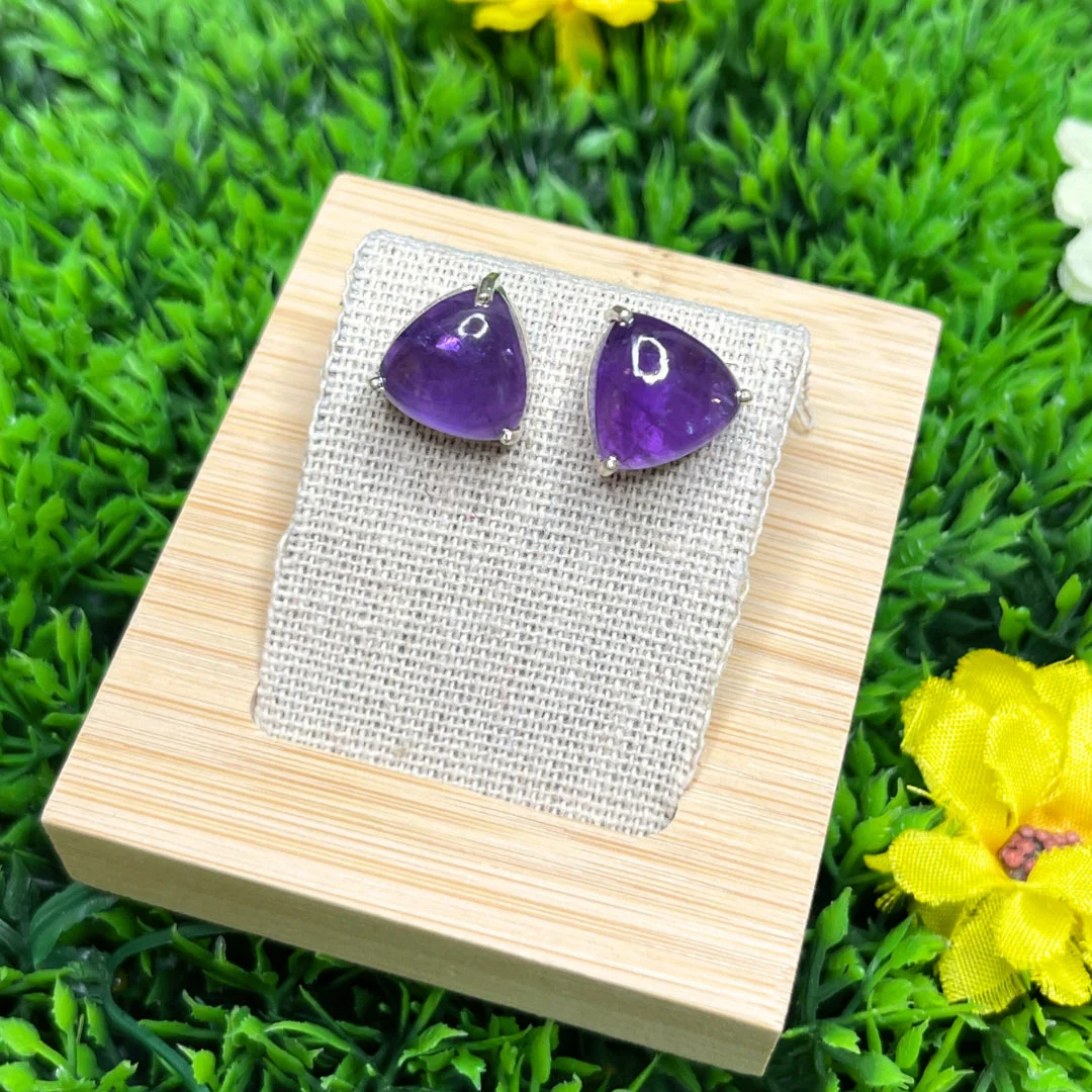 Boucles d'Oreilles Argent Triangle (5 variantes de pierres) - Image 2