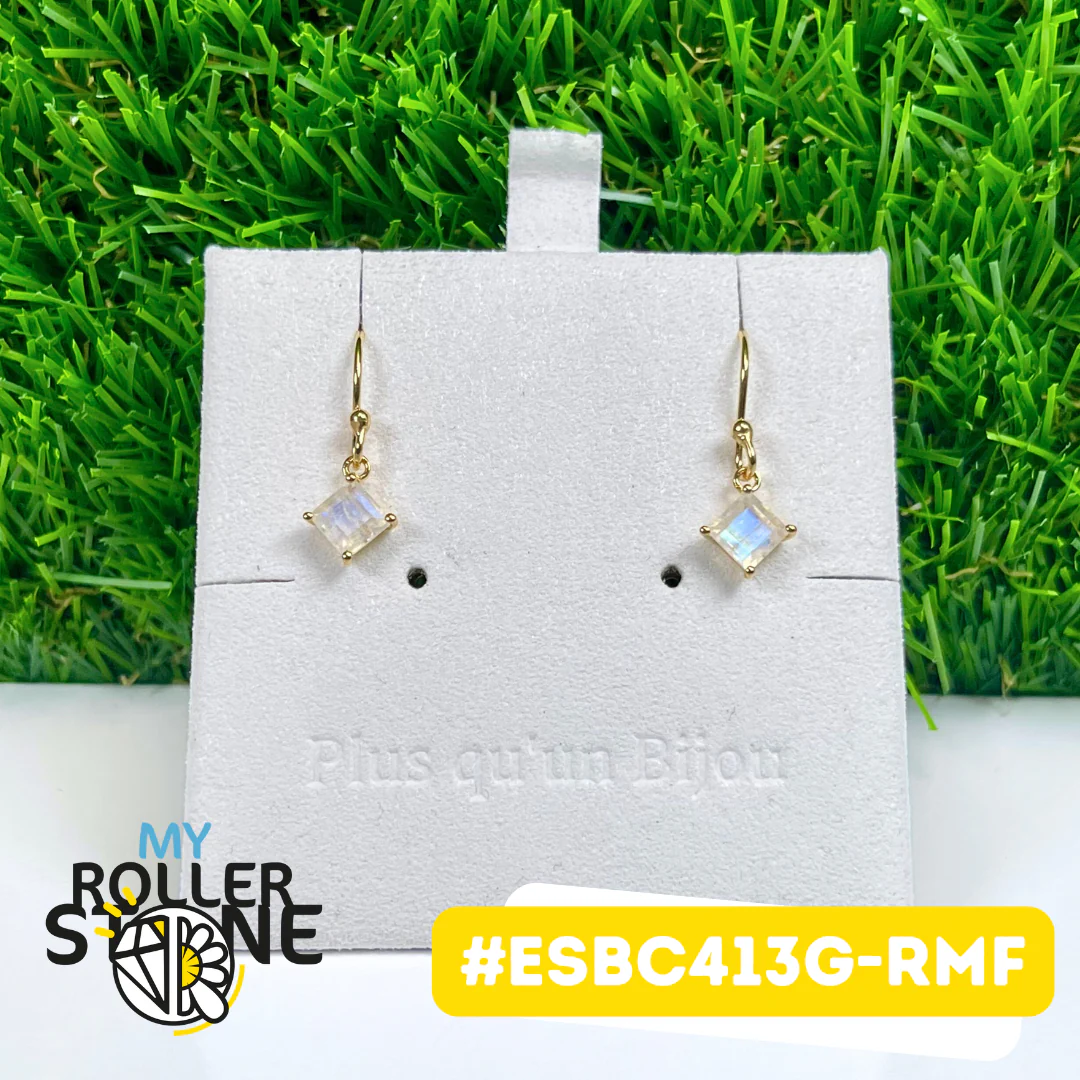 Boucles d'Oreilles Argent925 plaqué or Pierre de Lune #ESBC413G-RMF