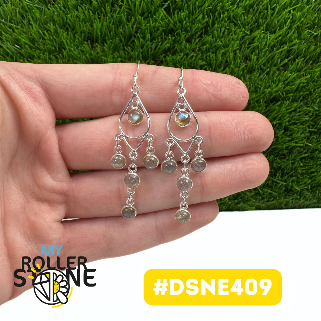 Boucles D'Oreilles Design Attrape Rêve Goutte Labradorite en Argent 925 #DSNE409