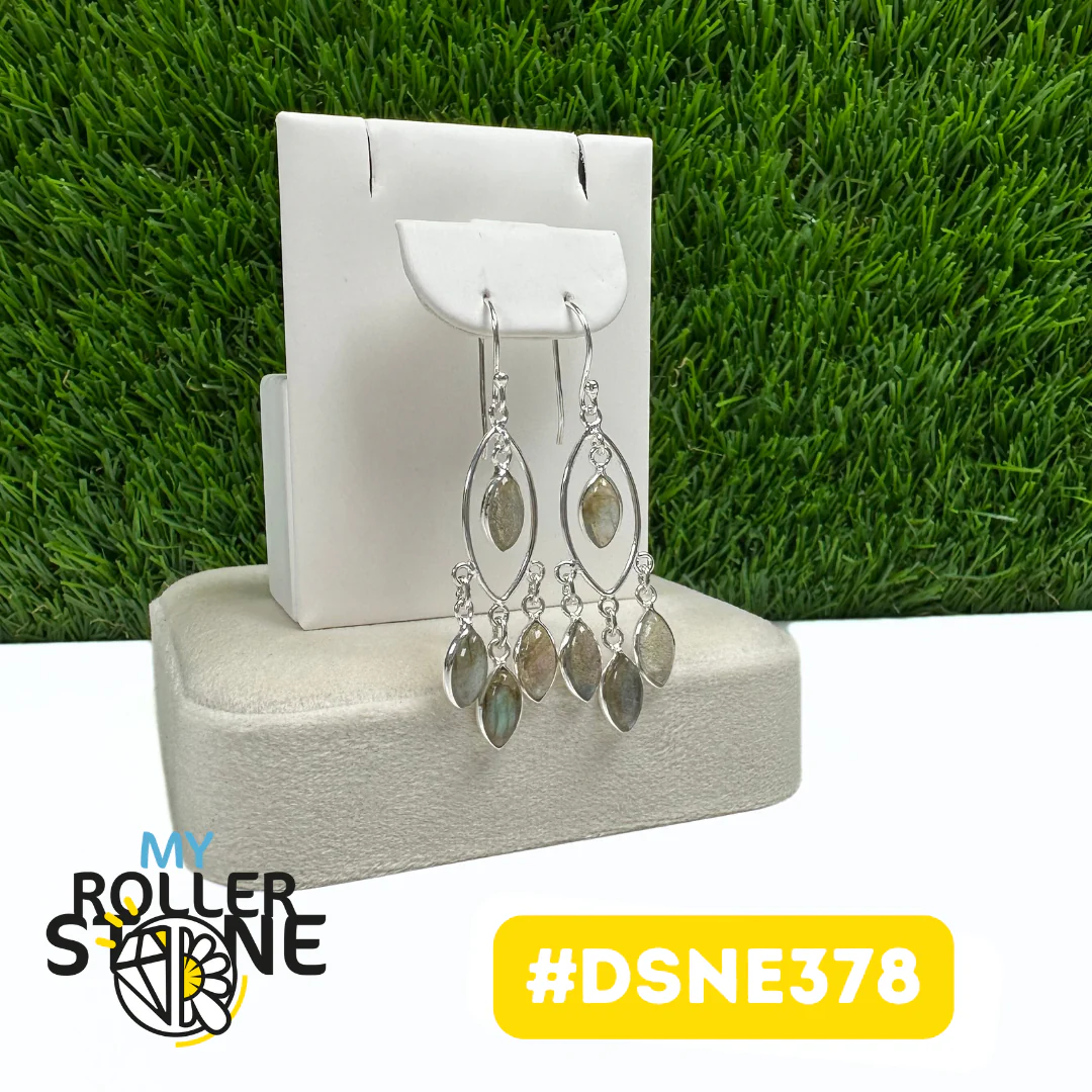 Boucles D'Oreilles Design Attrape Rêve Feuille Labradorite en Argent 925 #DSNE378 - Image 2