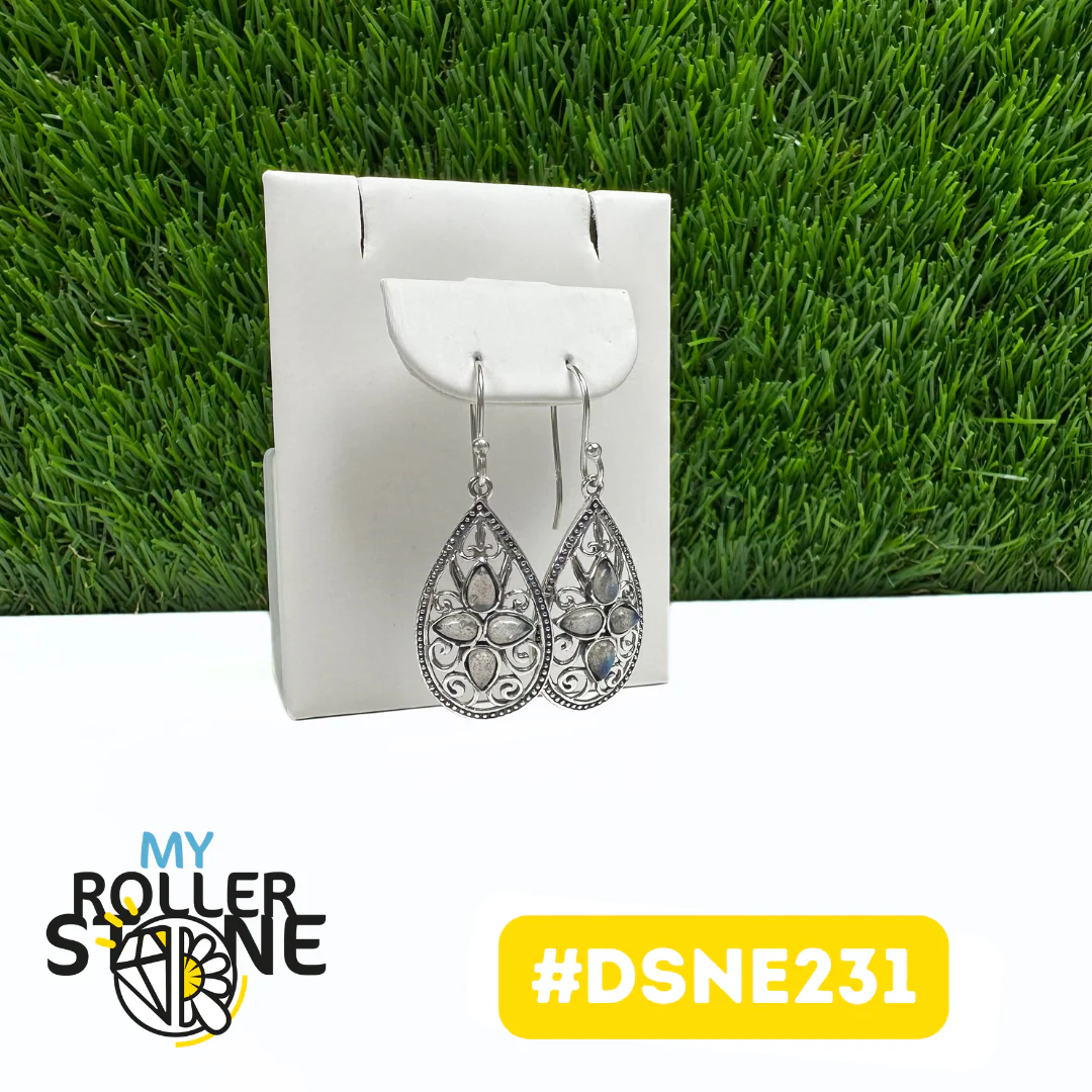 Boucles D'Oreilles Design Goutte Filigranée Labradorite en Argent 925 #DSNE231 - Image 2