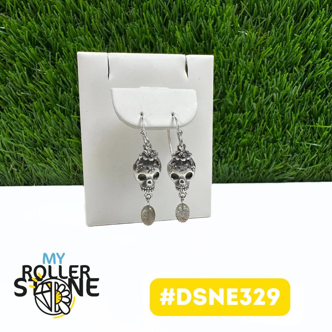 Boucles D'Oreilles Design Tête De Mort Labradorite en Argent 925 #DSNE329 - Image 2
