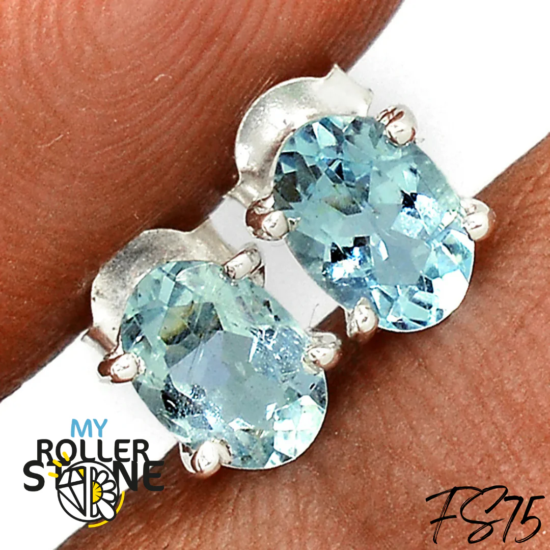 Boucles d'oreilles Facettée Argent 925 Aigue-Marine FS75