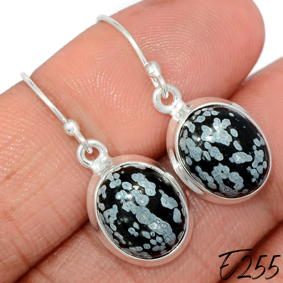 Boucles d'oreilles Obsidienne Flocon de neige E255