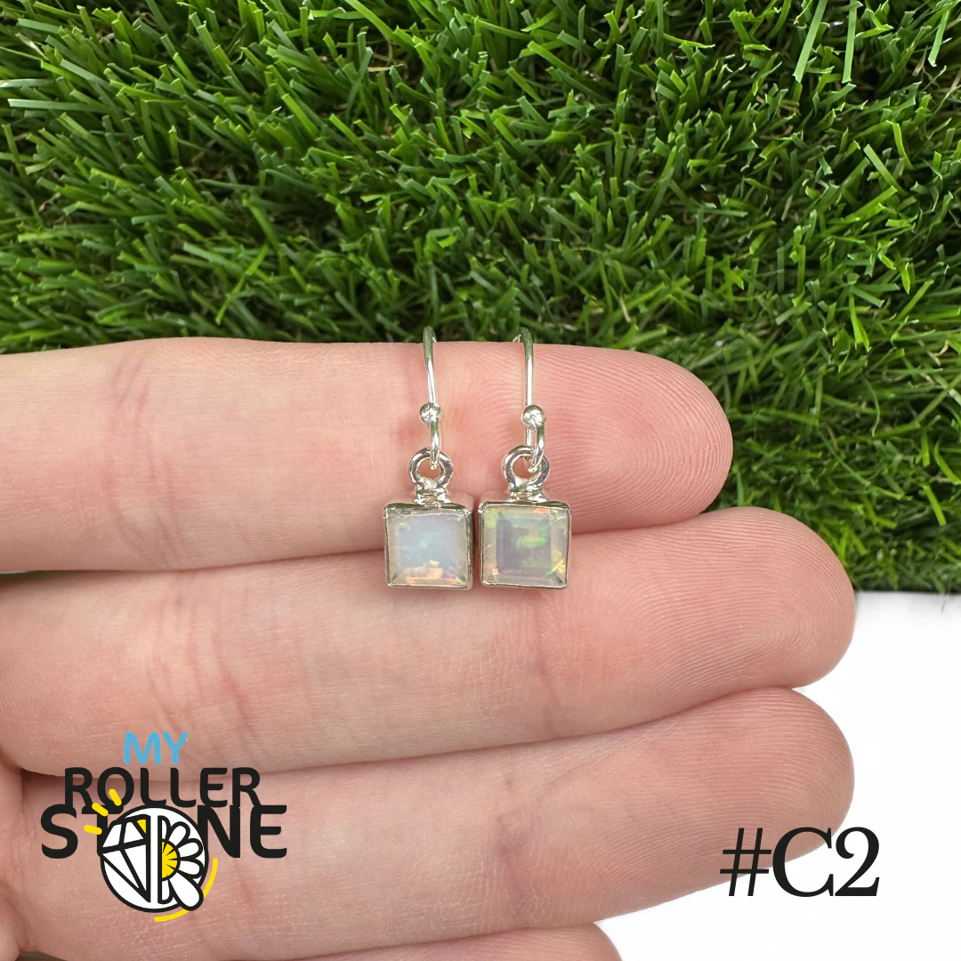 Boucles d'oreilles Opale Éthiopienne Carré 7X7 MM En Argent 925 #C2
