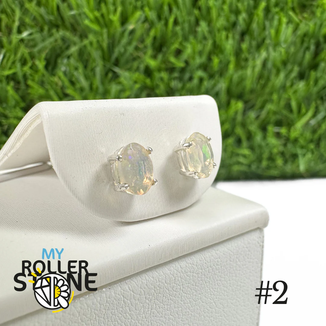 Boucles d'oreilles Opale Ăthiopienne Ovale 6X4 MM en Argent 925 #2