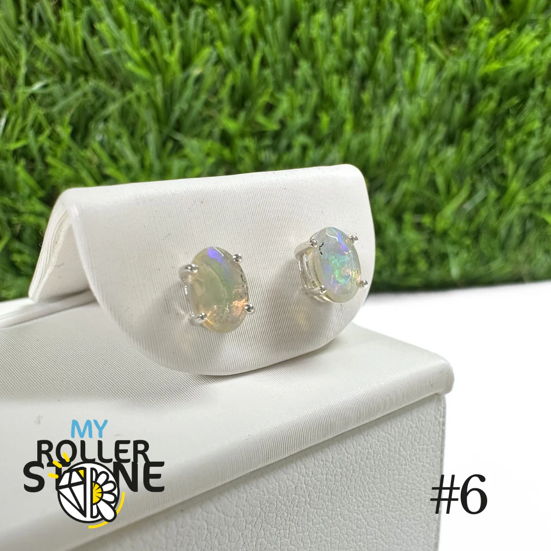 Boucles d'oreilles Opale Ăthiopienne Ovale 6X4 MM en Argent 925 #6