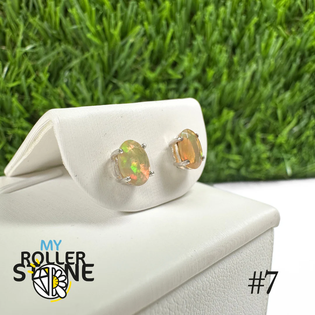 Boucles d'oreilles Opale Éthiopienne Ovale 6X4 MM en Argent 925 #7