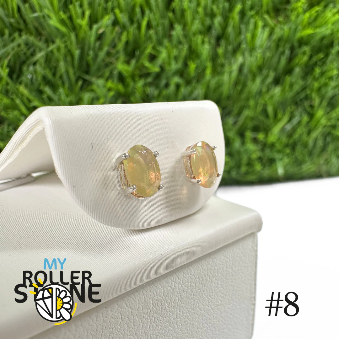 Boucles d'oreilles Opale Éthiopienne Ovale 6X4 MM en Argent 925 #8