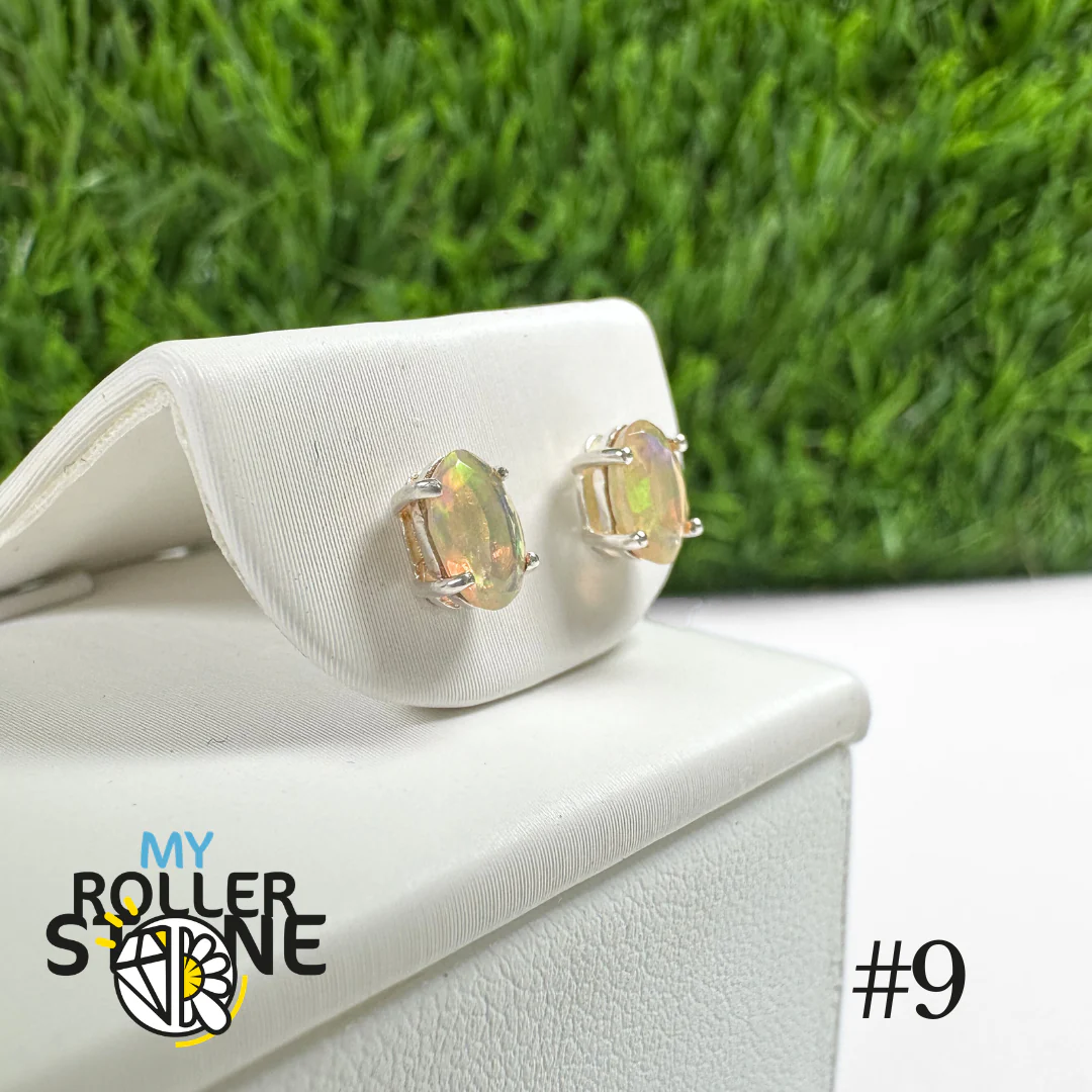 Boucles d'oreilles Opale Éthiopienne Ovale 6X4 MM en Argent 925 #9