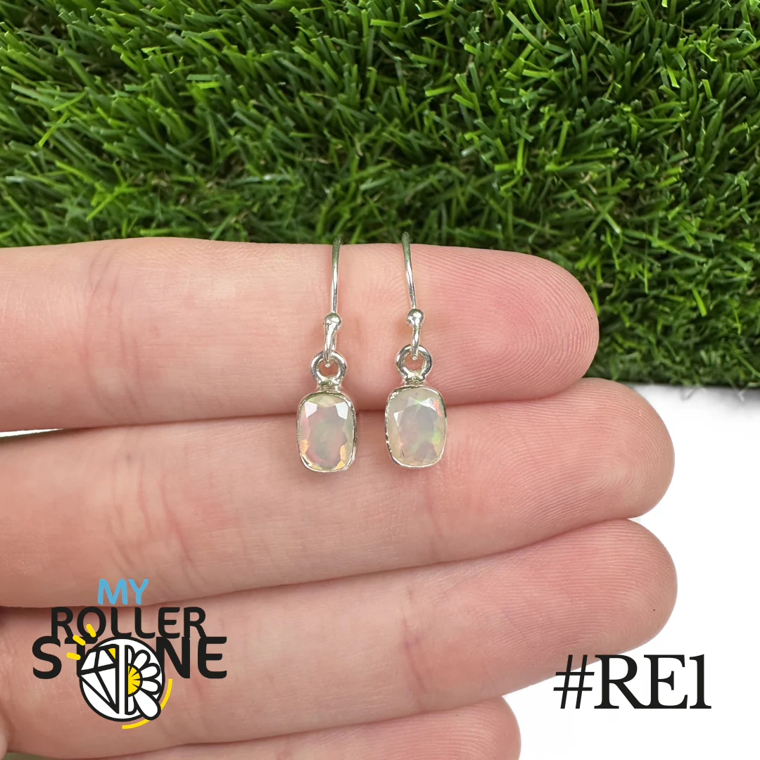 Boucles d’Oreilles Opale Éthiopienne Rectangle 8x6MM En Argent 925