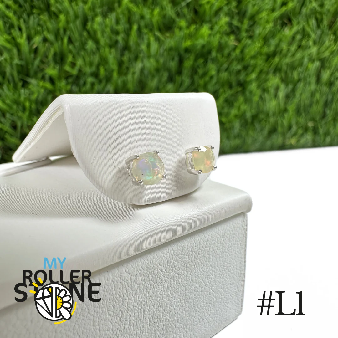 Boucles d'oreilles Opale Ăthiopienne Rond 4X4 MM En Argent 925 #L1