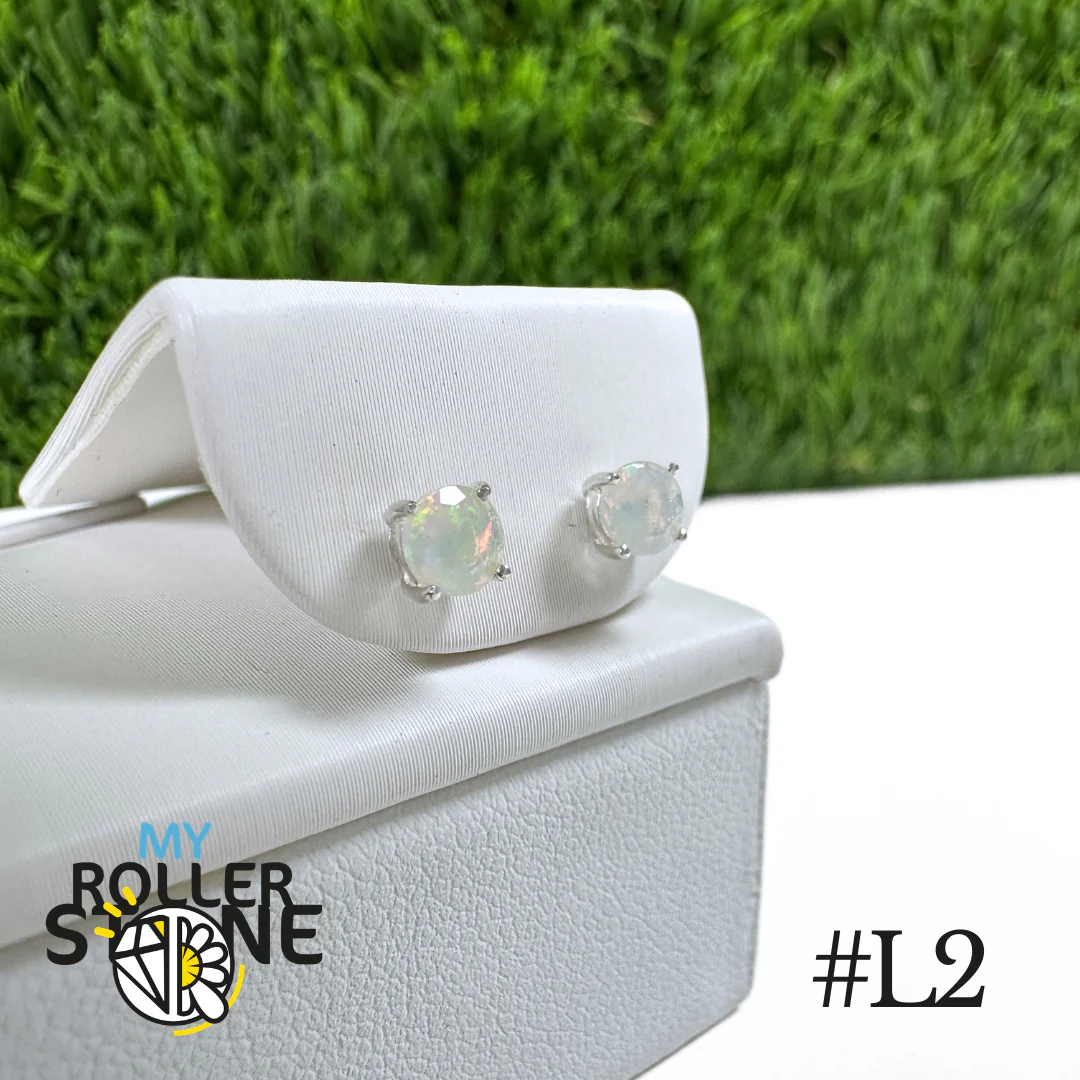 Boucles d'oreilles Opale Éthiopienne Rond 4X4 MM En Argent 925 #L2