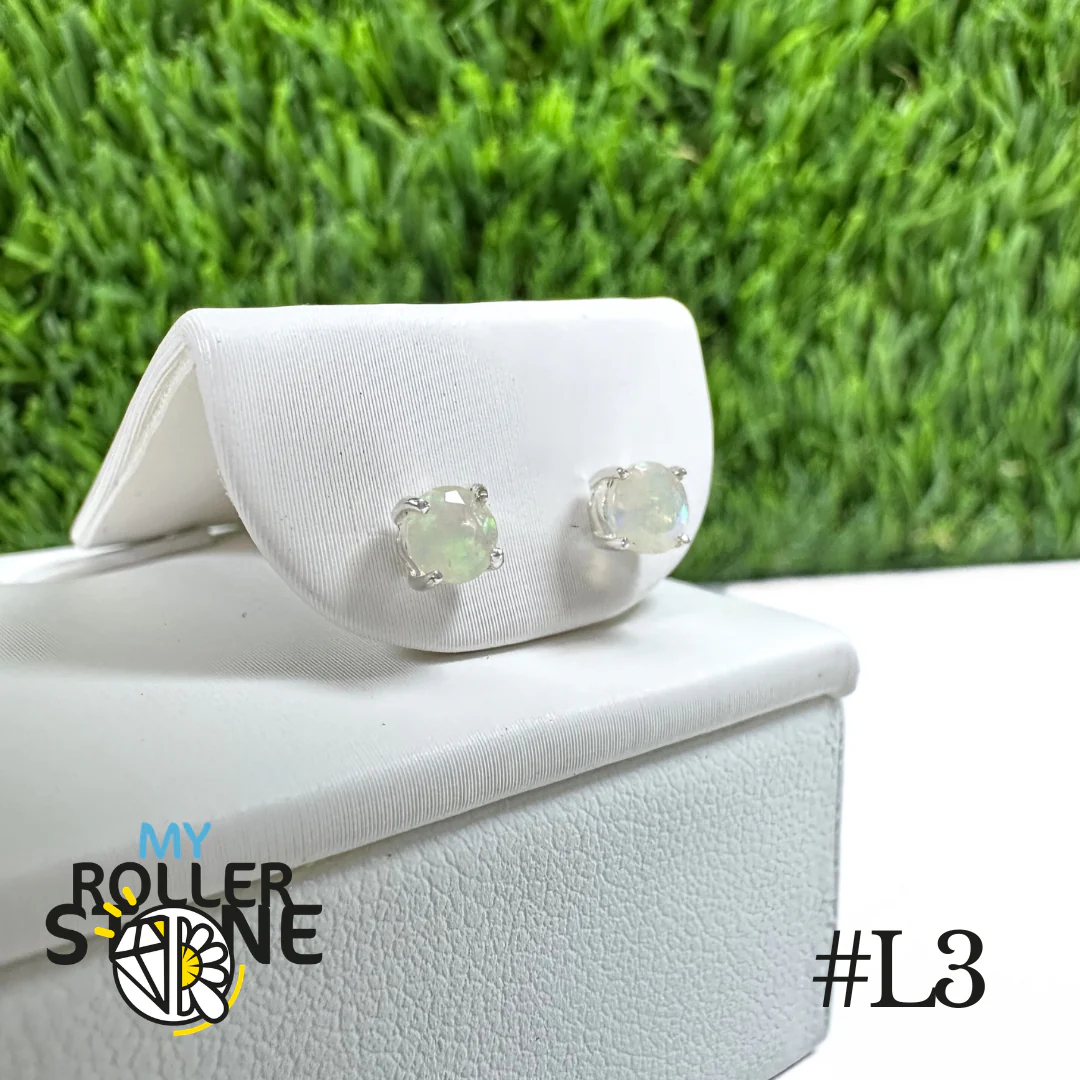 Boucles d'oreilles Opale Éthiopienne Rond 4X4 MM En Argent 925 #L3
