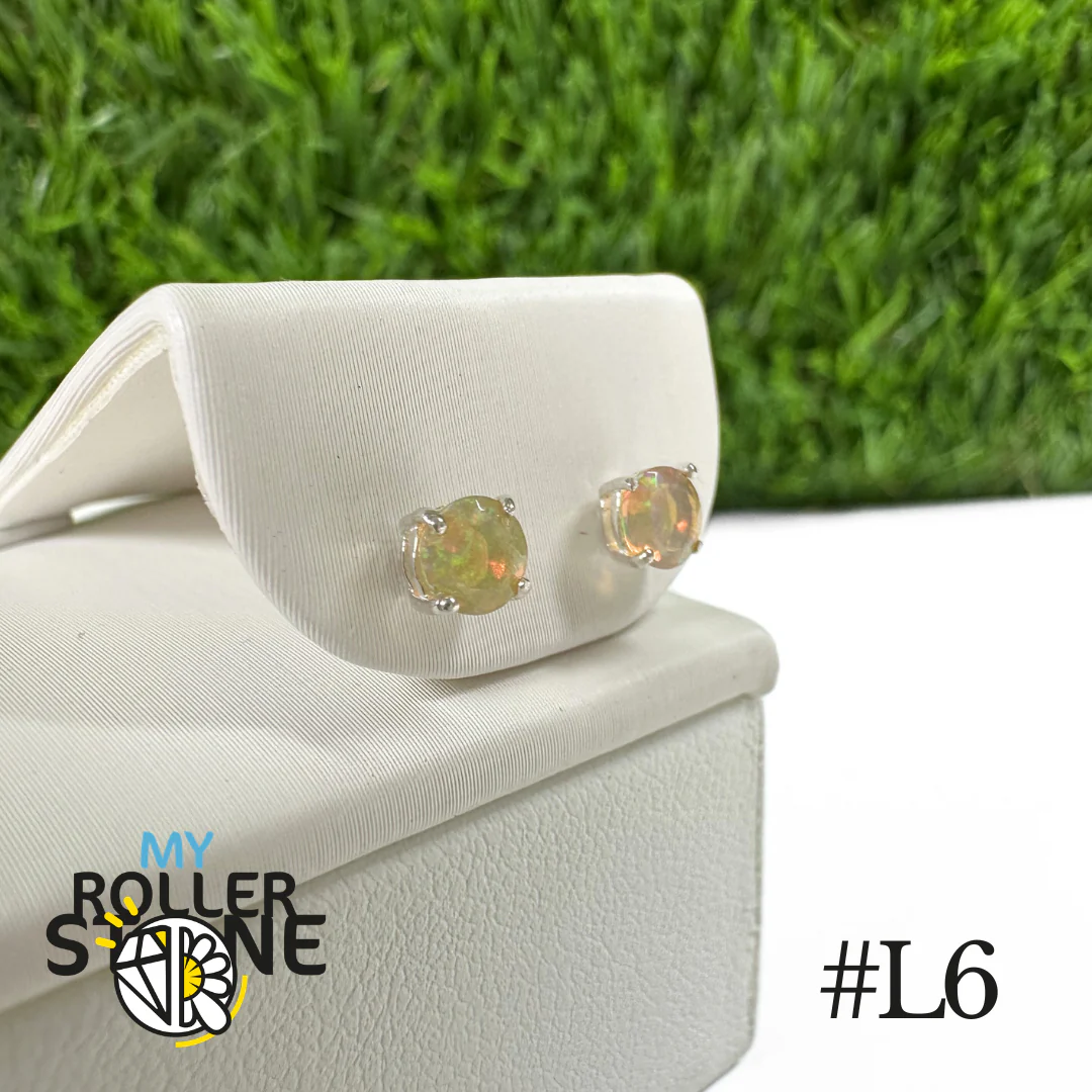 Boucles d'oreilles Opale Éthiopienne Rond 4X4 MM En Argent 925 #L6