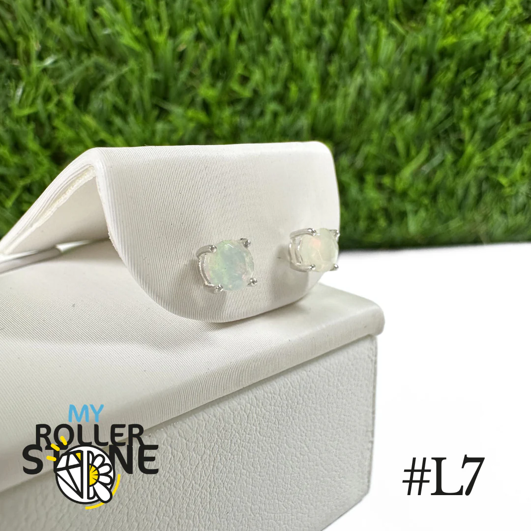 Boucles d'oreilles Opale Éthiopienne Rond 4X4 MM En Argent 925 #L7
