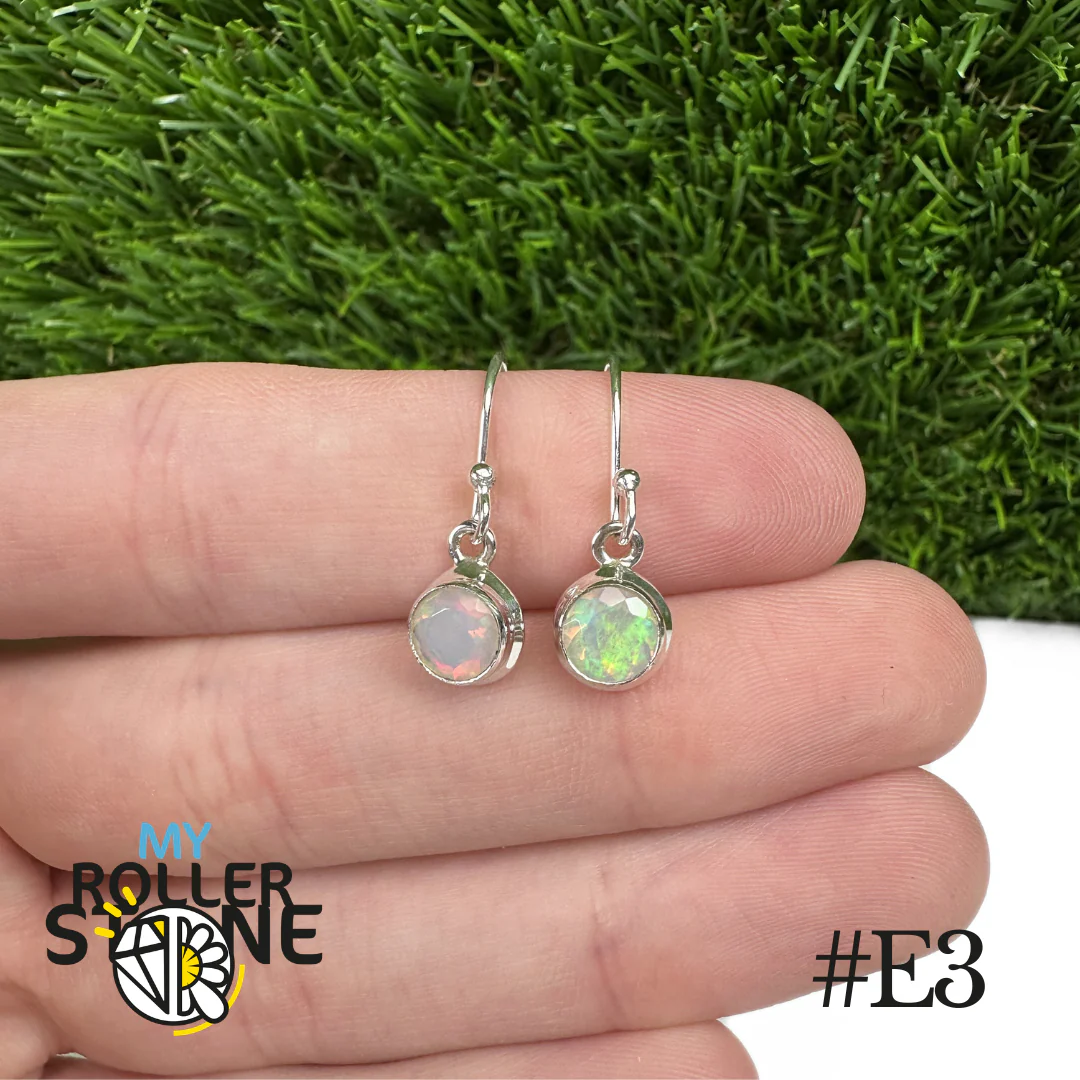 Boucles d'oreilles Opale Éthiopienne Rond Rebord 7,5X7,5 MM En Argent 925 - Image 3