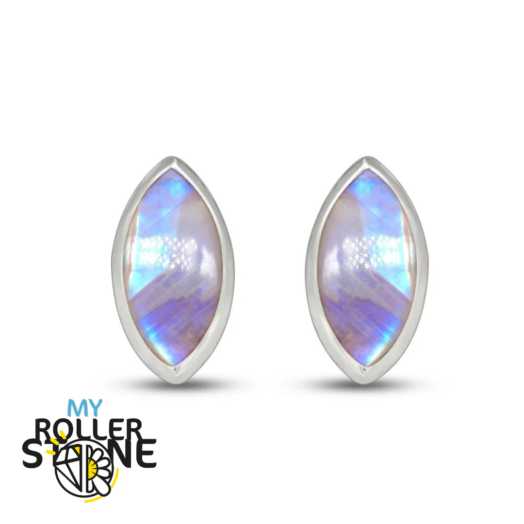 Boucles d'oreilles Pierre de Lune Arc-en-Ciel Marquise 8X4 MM - Image 3