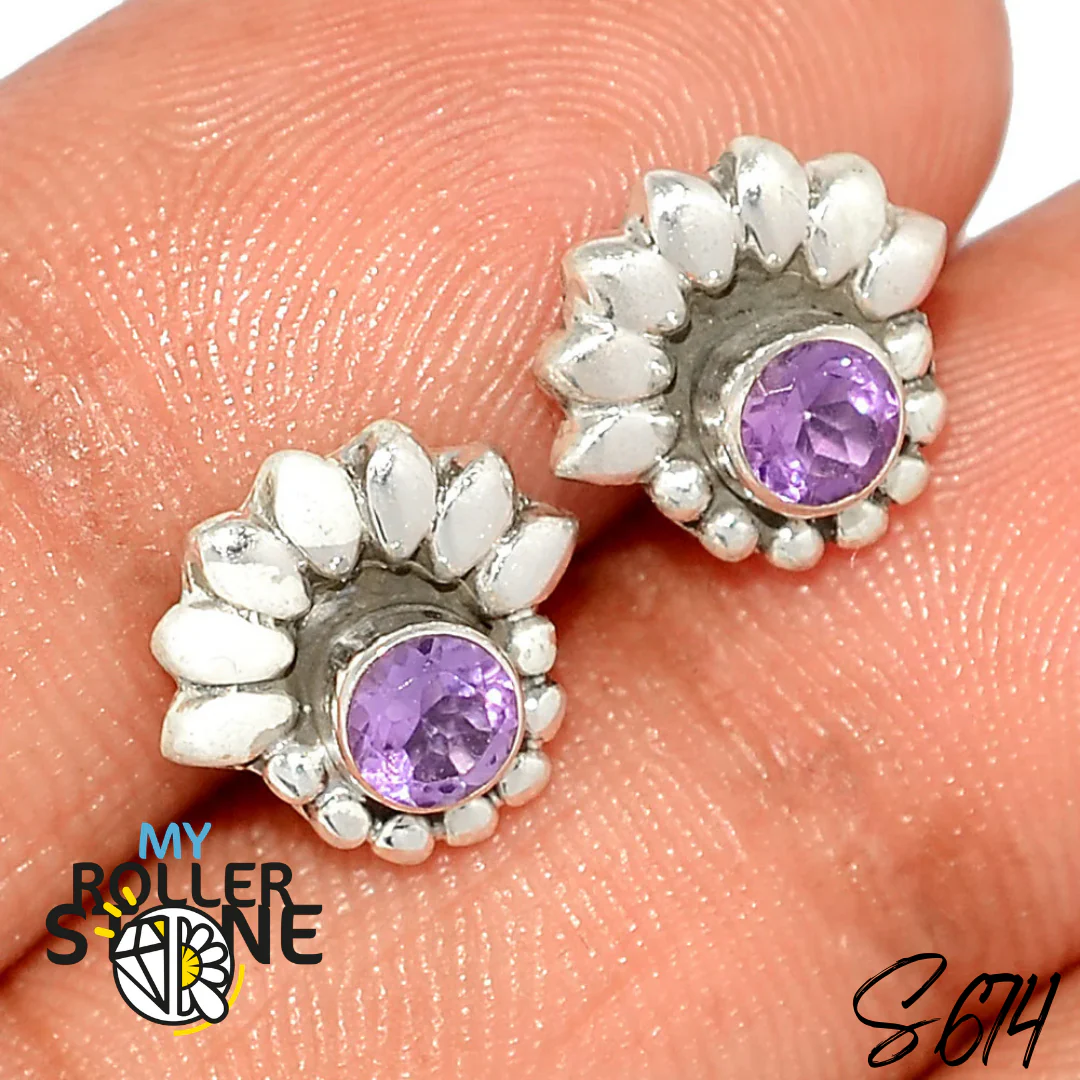 Boucles d'oreilles puce Argent 925 Améthyste S674