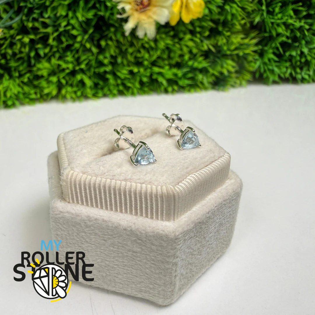 Boucles d'Oreilles puces Topaze Bleue Argent 925 - Image 2