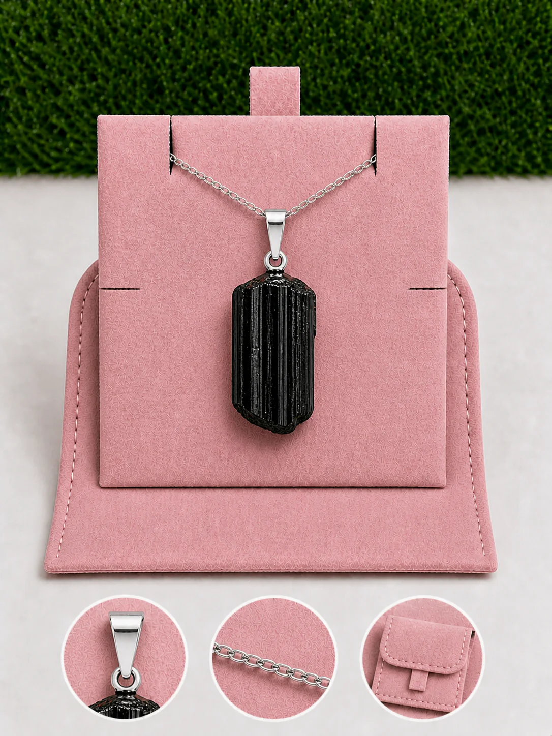 Box pendentif brut couleur argent - 45 cm (Chaîne +Bélière+Boite)