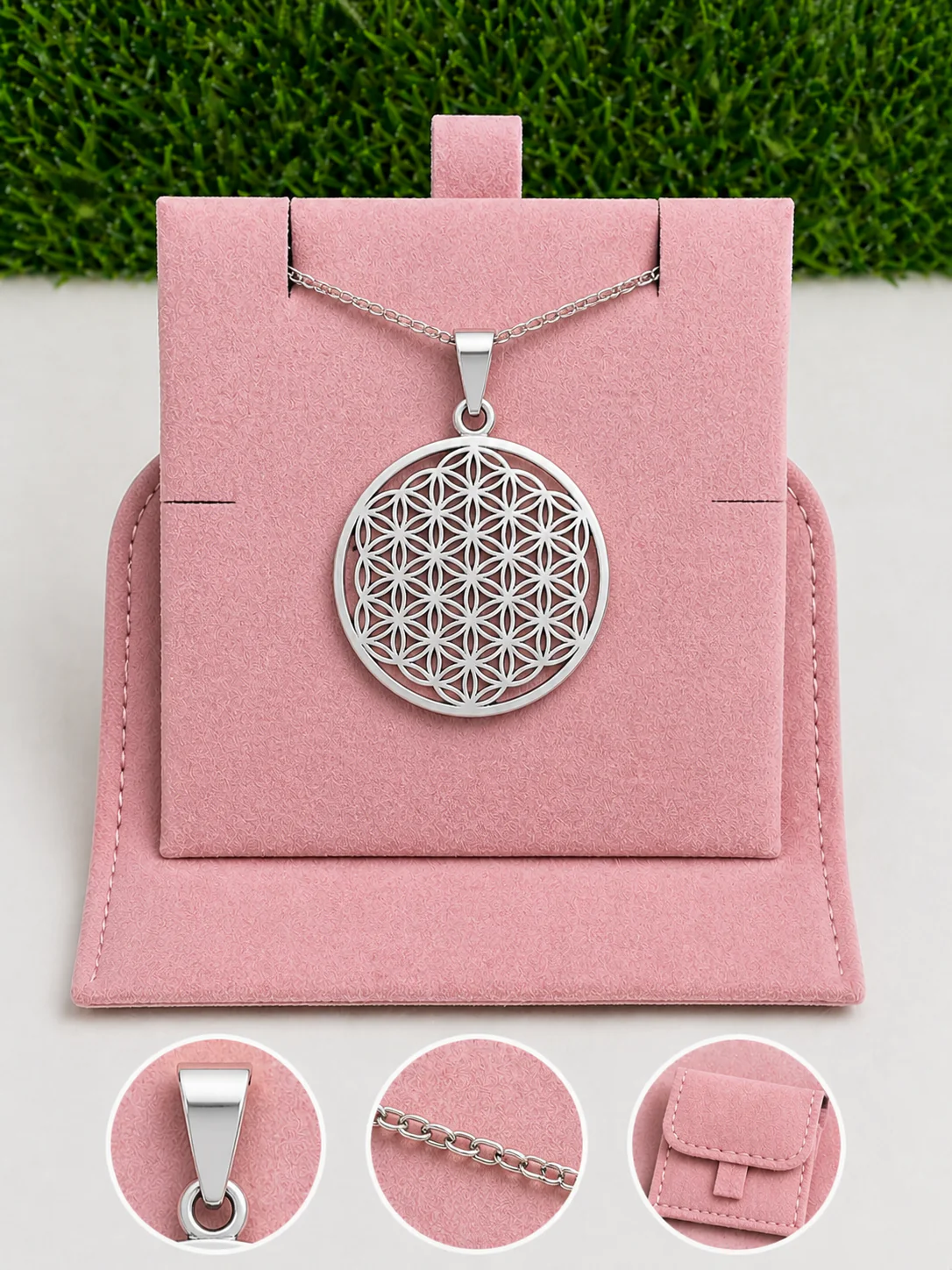 Box pendentif couleur argent - 60 cm (Chaîne +Bélière+Boite)