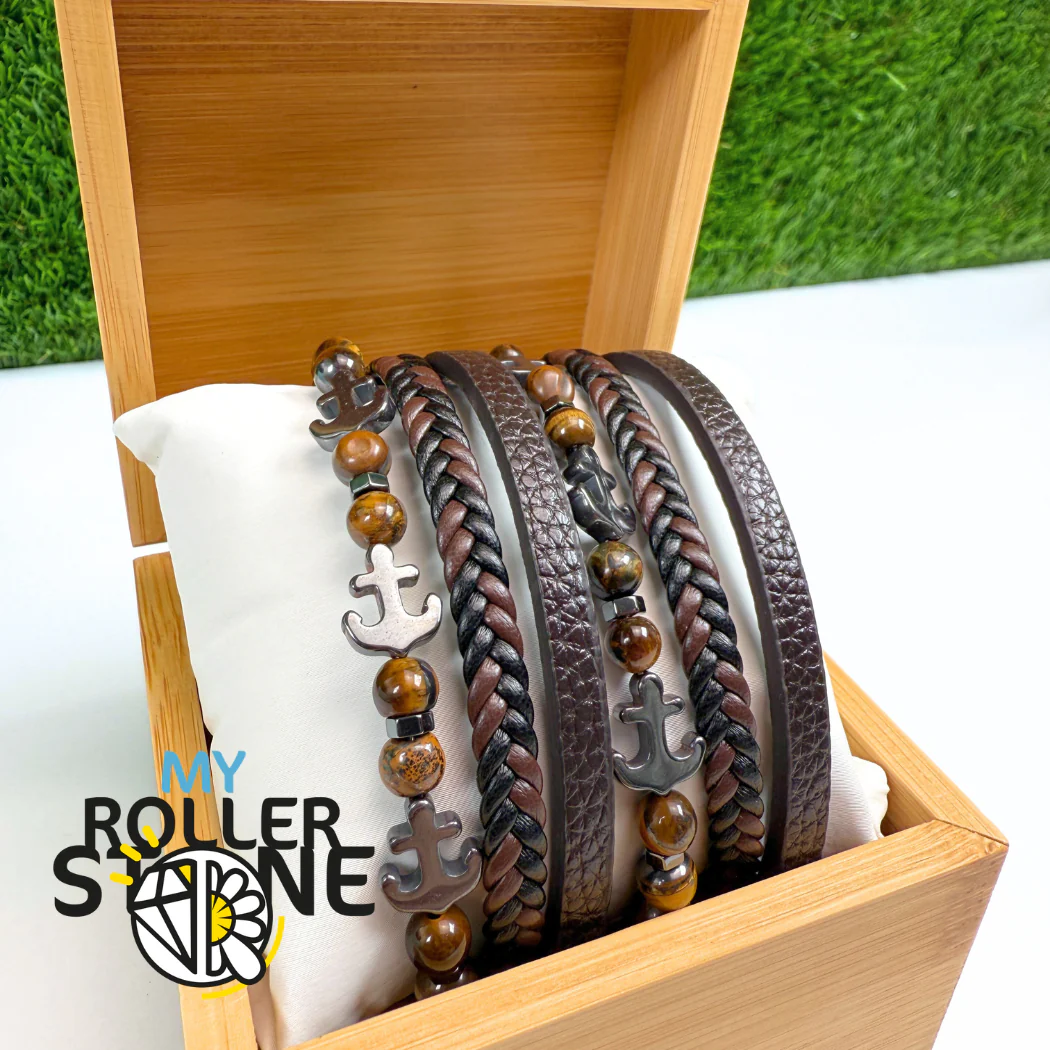 Bracelet Cuir Ancre Oeil de Tigre - Image 3