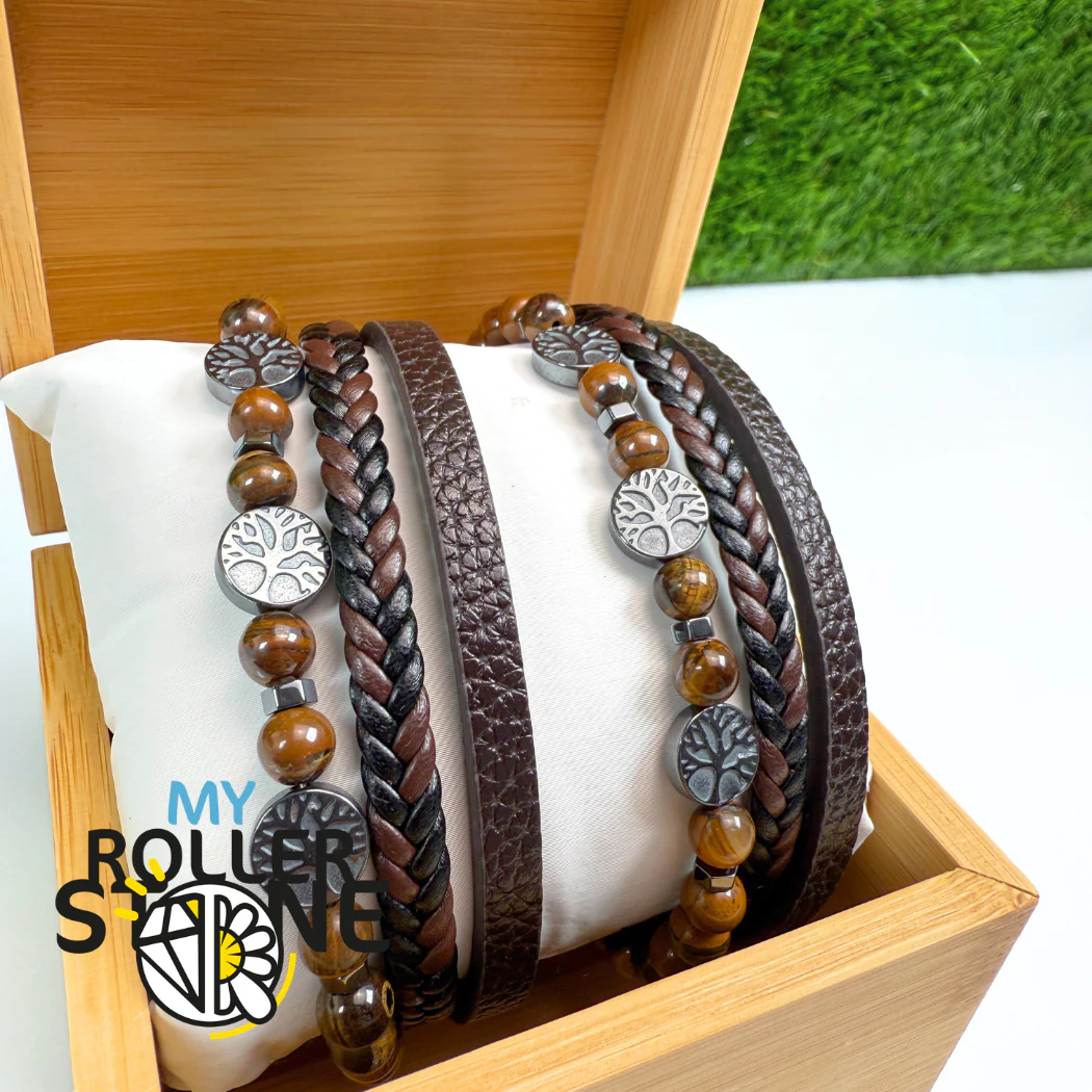 Bracelet Cuir Arbre de vie Oeil de Tigre - Image 3