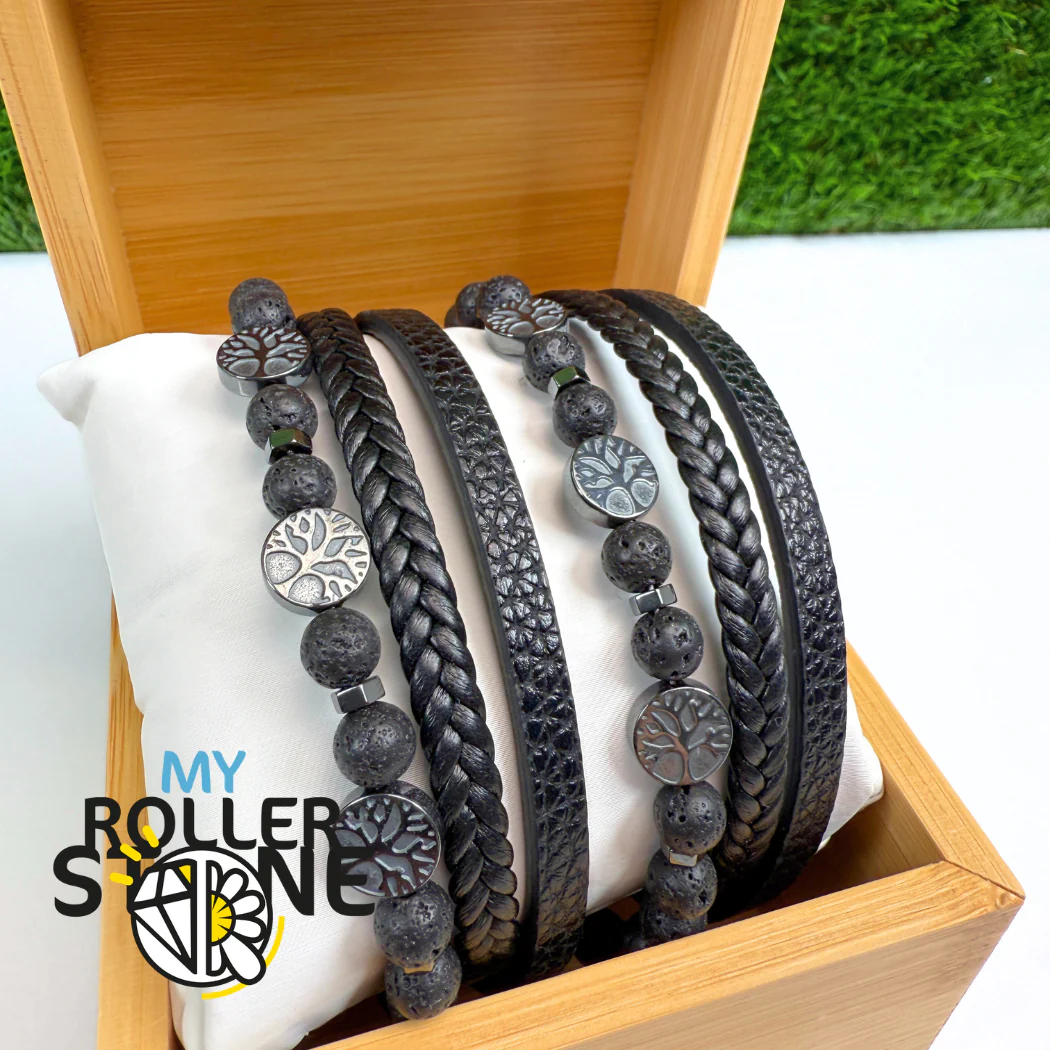 Bracelet Cuir Arbre de vie Pierre de Lave - Image 3