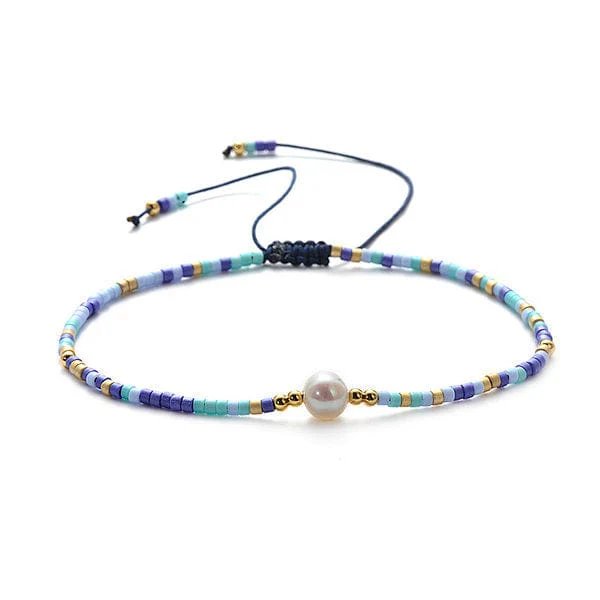 Bracelet Bleu Miyuki réglable Pierre de culture
