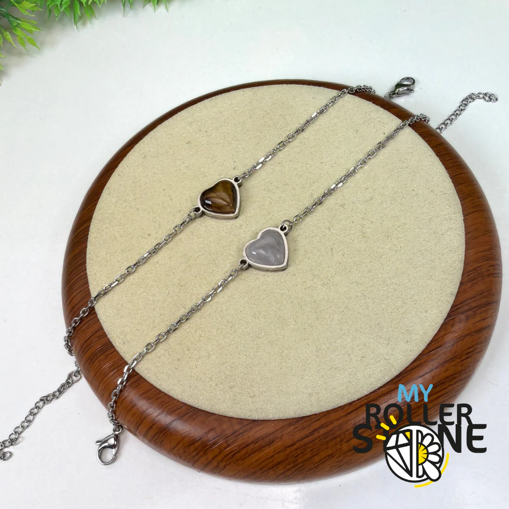 Bracelet Coeur Acier Inoxydable et Pierres naturelles